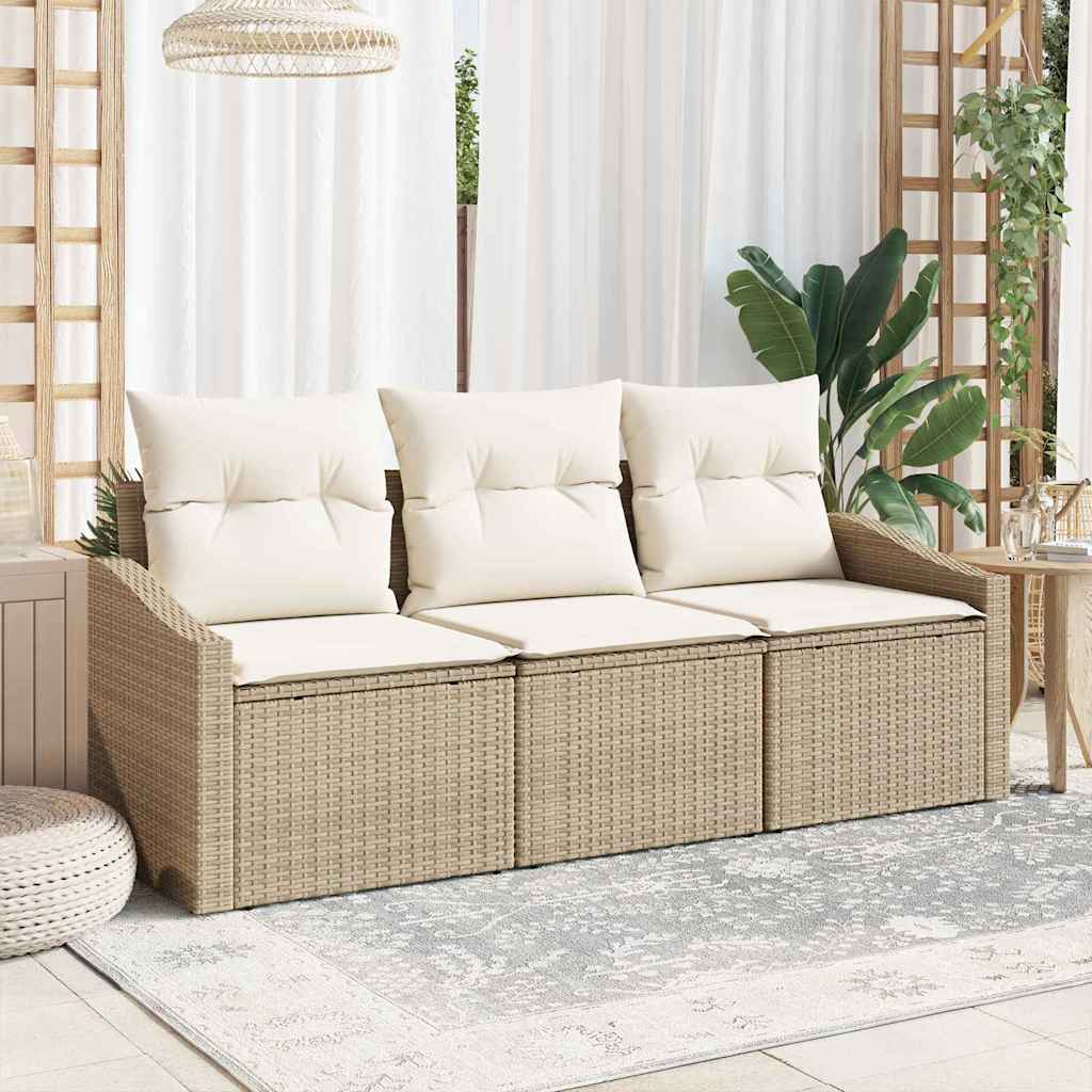 Garten-Sofa-Set mit Kissen mit Speicher 3 pcs Beige und Creme